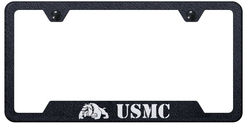 USMC Bulldog Cut-Out Frame - Laser Etched Rugged Black