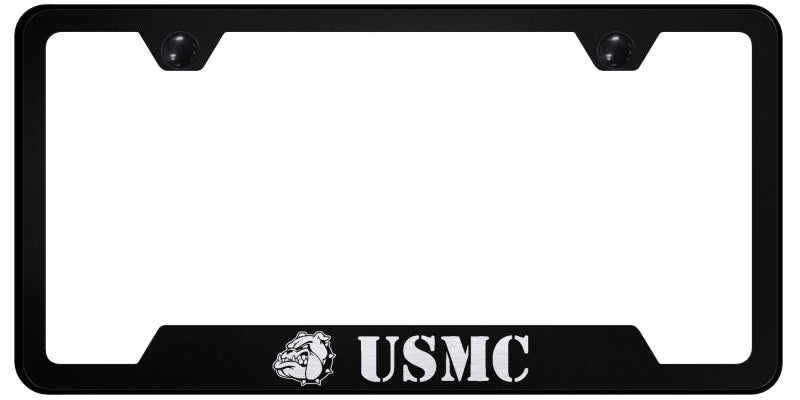 USMC Bulldog Head Cut-Out Frame - Laser Etched Black