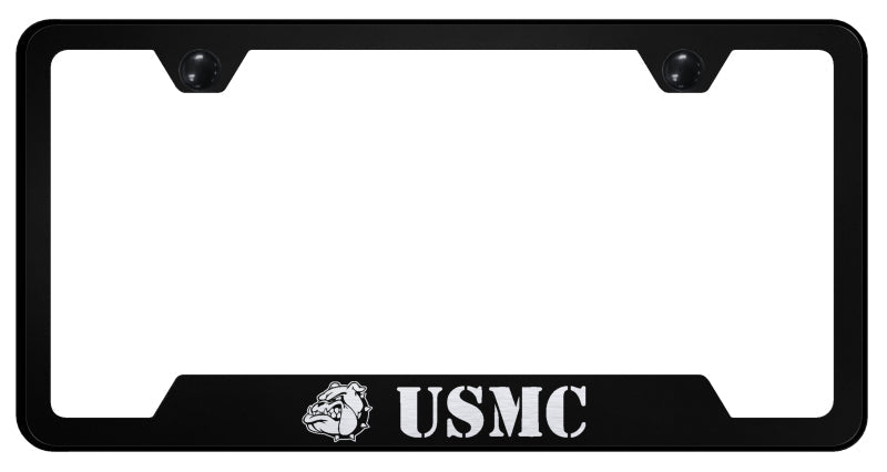 USMC Bulldog Head Cut-Out Frame - Laser Etched Black