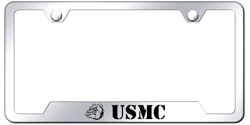 USMC Bulldog Head Cut-Out Frame - Laser Etched Mirrored