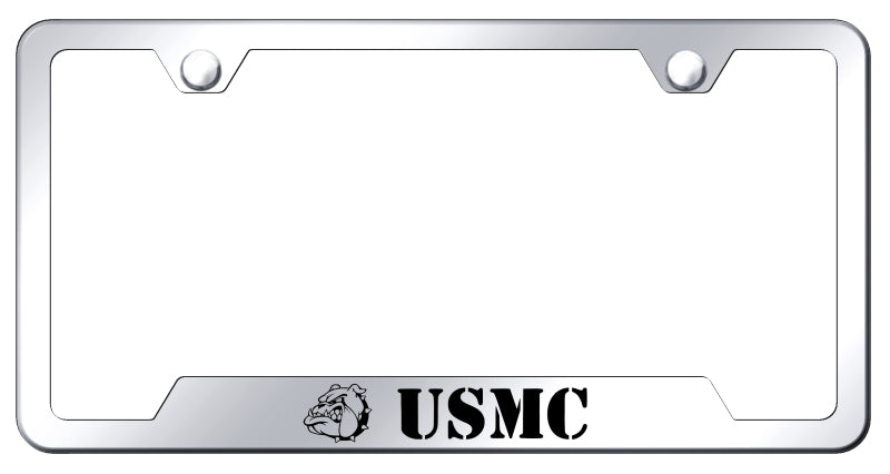 USMC Bulldog Head Cut-Out Frame - Laser Etched Mirrored