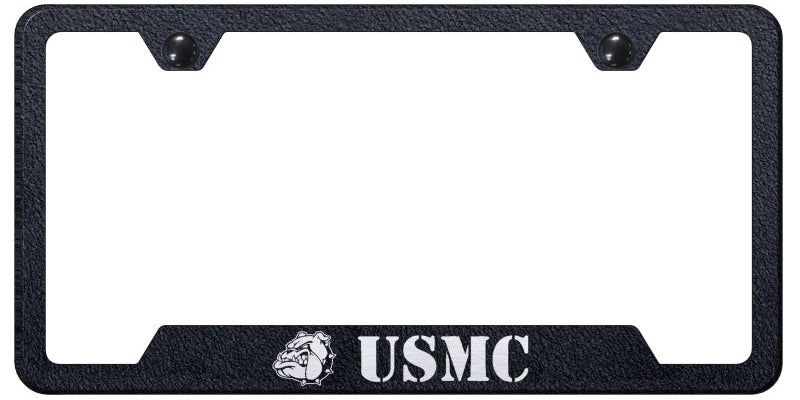 USMC Bulldog Head Cut-Out Frame - Laser Etched Rugged Black