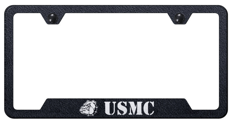 USMC Bulldog Head Cut-Out Frame - Laser Etched Rugged Black