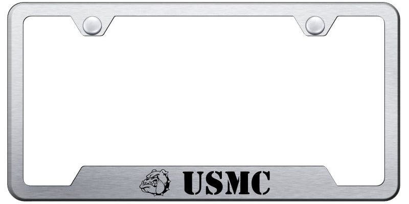 USMC Bulldog Head Cut-Out Frame - Laser Etched Brushed