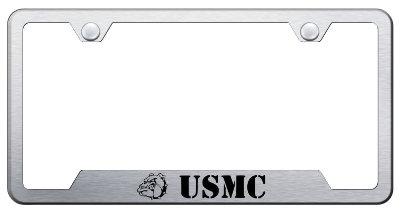 USMC Bulldog Head Cut-Out Frame - Laser Etched Brushed