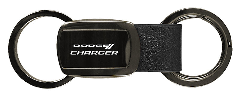 Dodge Charger Leather Tri-Ring Key Fob - Gun Metal