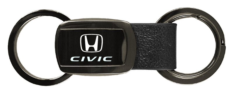 Honda Civic Leather Tri-Ring Key Fob - Gun Metal