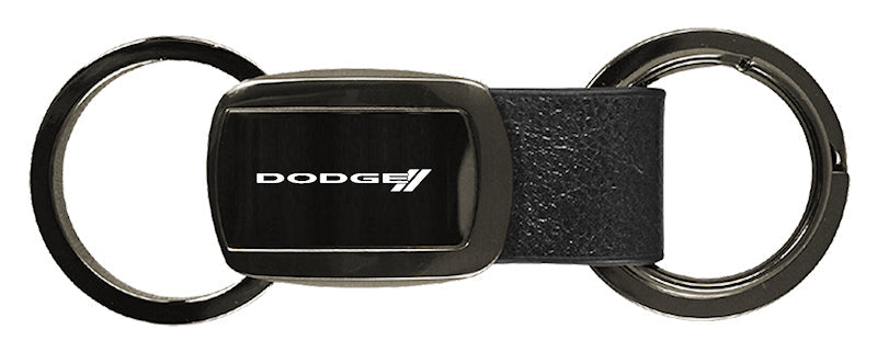 Dodge Stripe Leather Tri-Ring Key Fob - Gun Metal