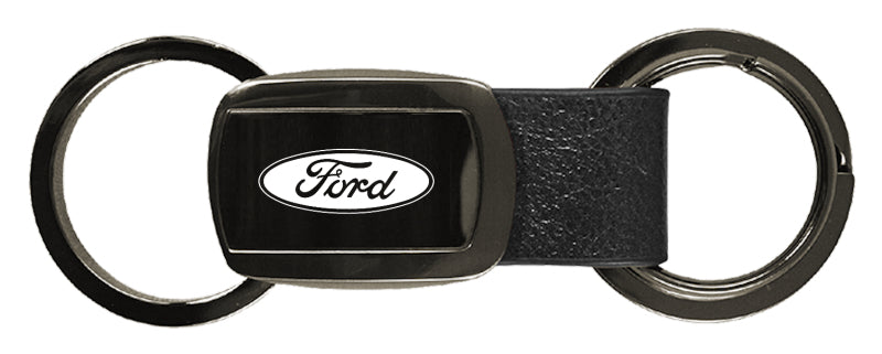 Ford Leather Tri-Ring Key Fob - Gun Metal