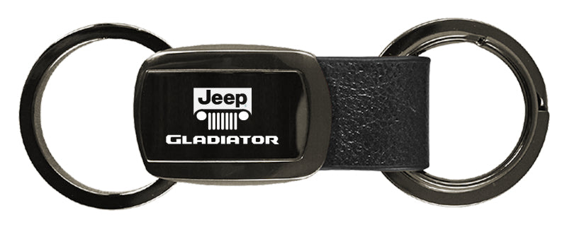 Jeep Gladiator Leather Tri-Ring Key Fob - Gun Metal