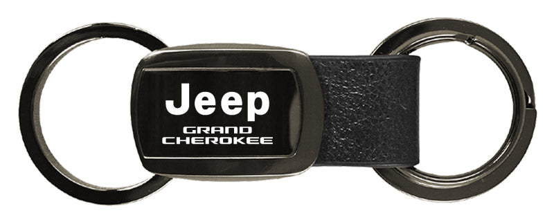 Jeep Grand Cherokee Leather Tri-Ring Key Fob - Gun Metal