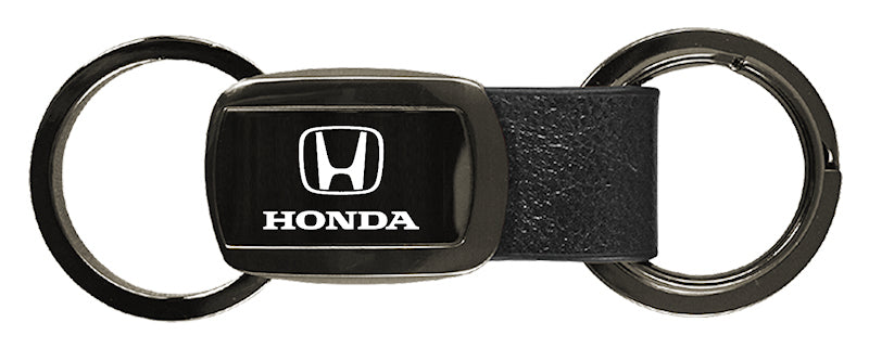 Honda Leather Tri-Ring Key Fob - Gun Metal