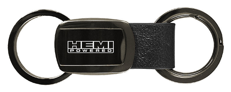 Mopar Hemi Powered Leather Tri-Ring Key Fob - Gun Metal