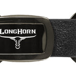 Ram Longhorn Skull Leather Tri-Ring Key Fob - Gun Metal