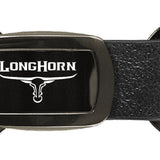 Ram Longhorn Skull Leather Tri-Ring Key Fob - Gun Metal