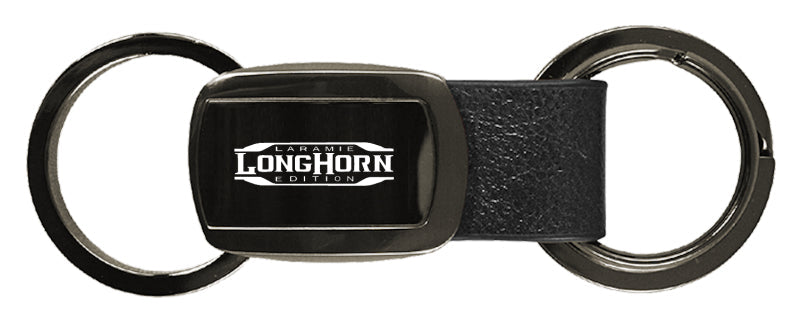 Ram Longhorn Laramie Leather Tri-Ring Key Fob - Gun Metal