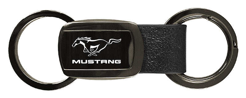 Mustang Leather Tri-Ring Key Fob - Gun Metal