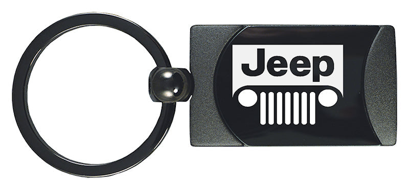 Jeep Grill Two-Tone Rectangular Key Fob - Gun Metal