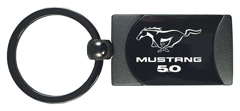 Mustang 5.0 Two-Tone Rectangular Key Fob - Gun Metal