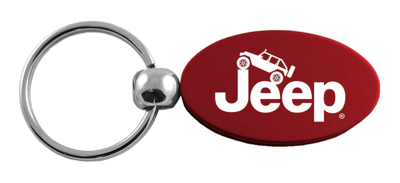 Jeep Climbing Oval Key Fob - Burgundy