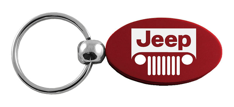 Jeep Grill Oval Key Fob - Burgundy