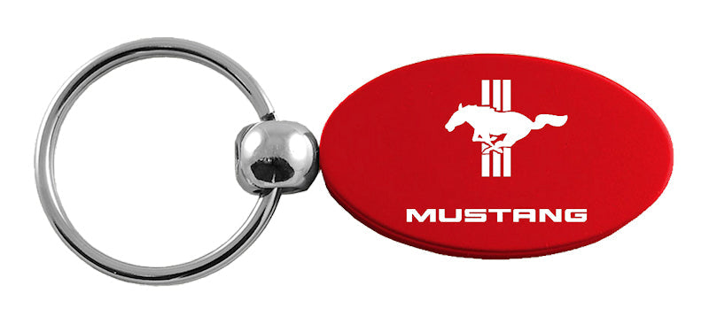 Mustang Tri-Bar Oval Key Fob - Red