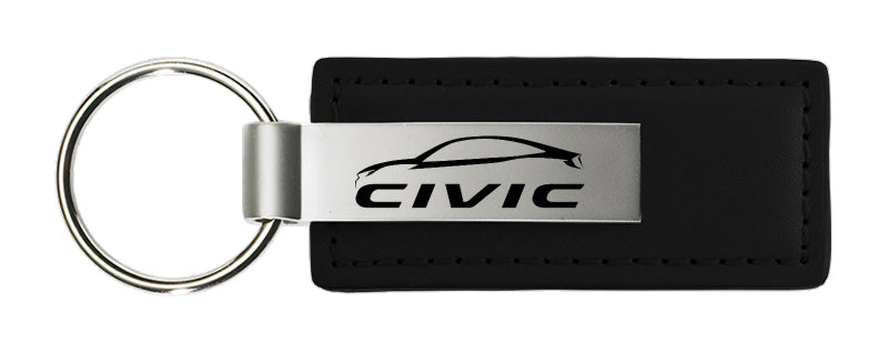 Honda Civic Logo Leather Key Fob - Black