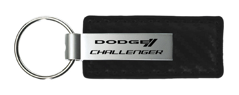 Dodge Challenger Carbon Fiber Leather Key Fob - Black