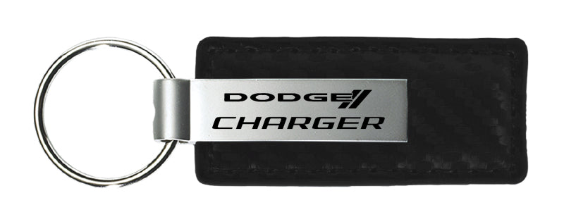 Dodge Charger Carbon Fiber Leather Key Fob - Black