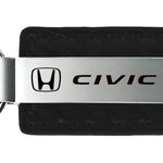 Honda Civic Carbon Fiber Leather Key Fob - Black