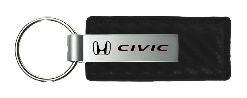 Honda Civic Carbon Fiber Leather Key Fob - Black