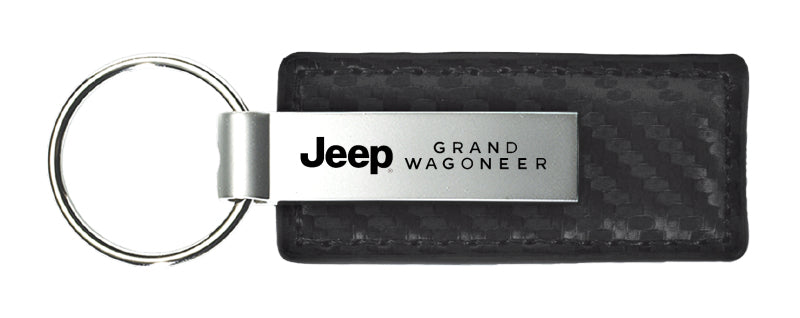 Jeep Grand Wagoneer Carbon Fiber Leather Key Fob - Black