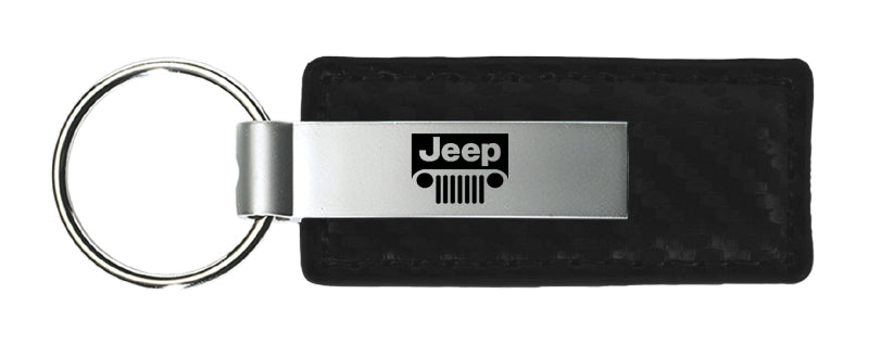 Jeep Grill Carbon Fiber Leather Key Fob - Black