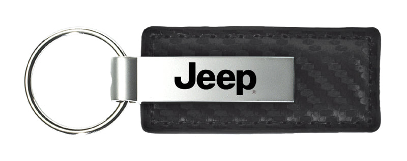 Jeep Carbon Fiber Leather Key Fob - Black