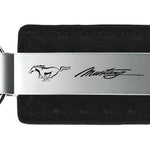 Mustang Script Carbon Fiber Leather Key Fob - Black