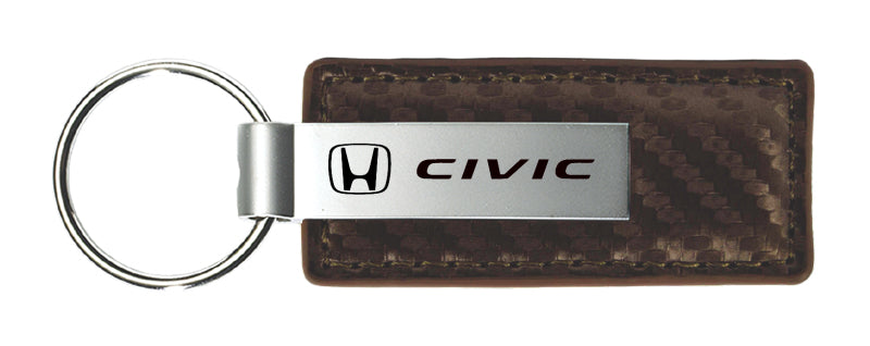 Honda Civic Carbon Fiber Leather Key Fob - Taupe