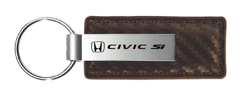 Honda Civic SI Carbon Fiber Leather Key Fob - Taupe