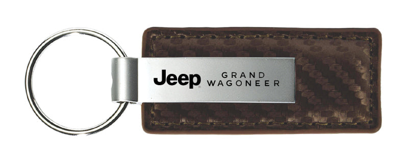 Jeep Grand Wagoneer Carbon Fiber Leather Key Fob - Taupe