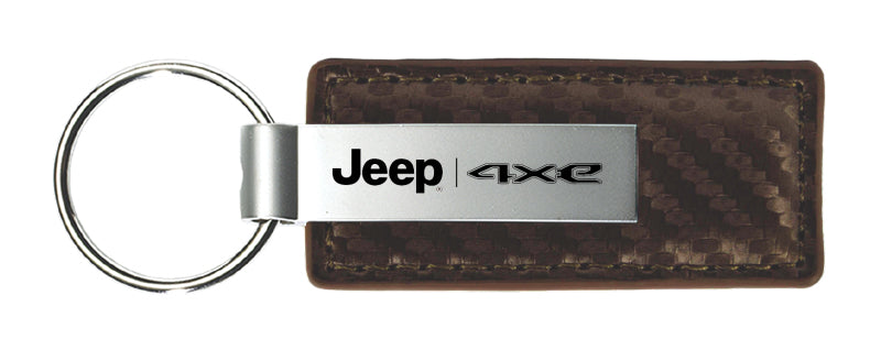 Jeep 4xe Carbon Fiber Leather Key Fob - Taupe