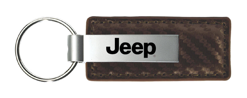 Jeep Carbon Fiber Leather Key Fob - Taupe