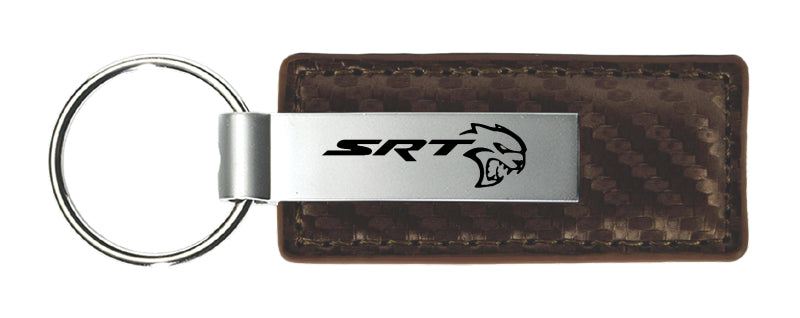 Dodge SRT Hellcat Carbon Fiber Leather Key Fob - Taupe