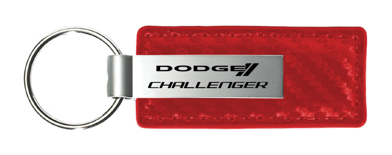 Dodge Challenger Carbon Fiber Leather Key Fob - Red