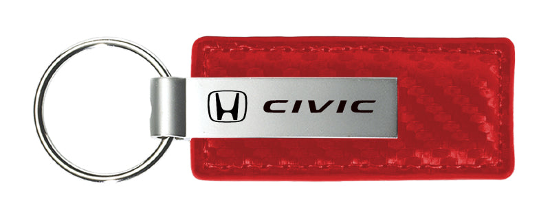 Honda Civic Carbon Fiber Leather Key Fob - Red