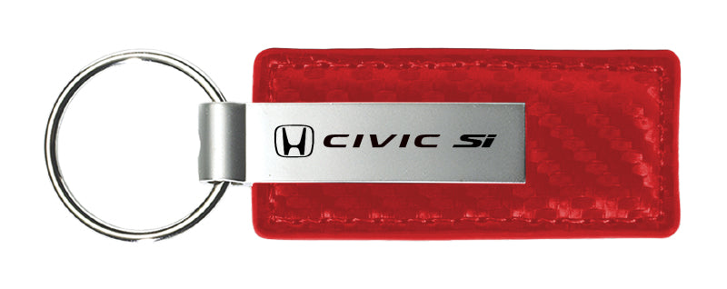 Honda Civic SI Carbon Fiber Leather Key Fob - Red