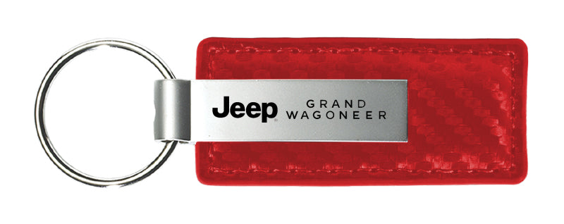 Jeep Grand Wagoneer Carbon Fiber Leather Key Fob - Red