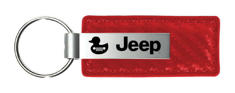 Jeep Duck Carbon Fiber Leather Key Fob - Red