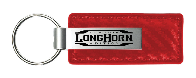 Ram Longhorn Laramie Carbon Fiber Leather Key Fob - Red