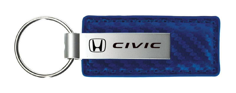 Honda Civic Carbon Fiber Leather Key Fob - Blue