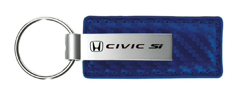 Honda Civic SI Carbon Fiber Leather Key Fob - Blue