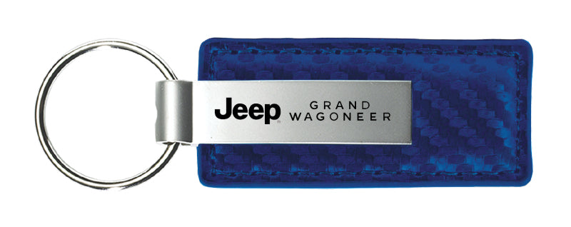 Jeep Grand Wagoneer Carbon Fiber Leather Key Fob - Blue